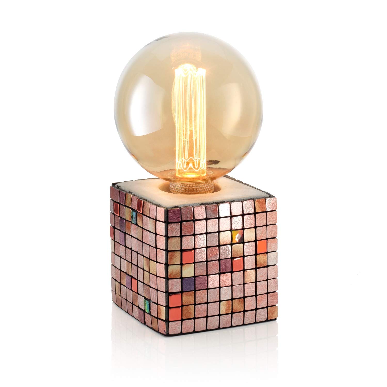 Auraglow Multi-Coloured Mysa Modern Contemporary Colourful Mosaic Effect Stone Cement Cube Bedside Desk Table Lamp/Light - Table Lamp Only