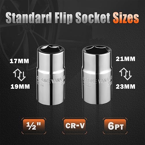 Miniatura 5 de YEKEPRO W12004A - Llave de tuerca extensible con enchufes abatibles, 4 piezas de llaves telescópicas de rueda para neumáticos con enchufes CR-V de