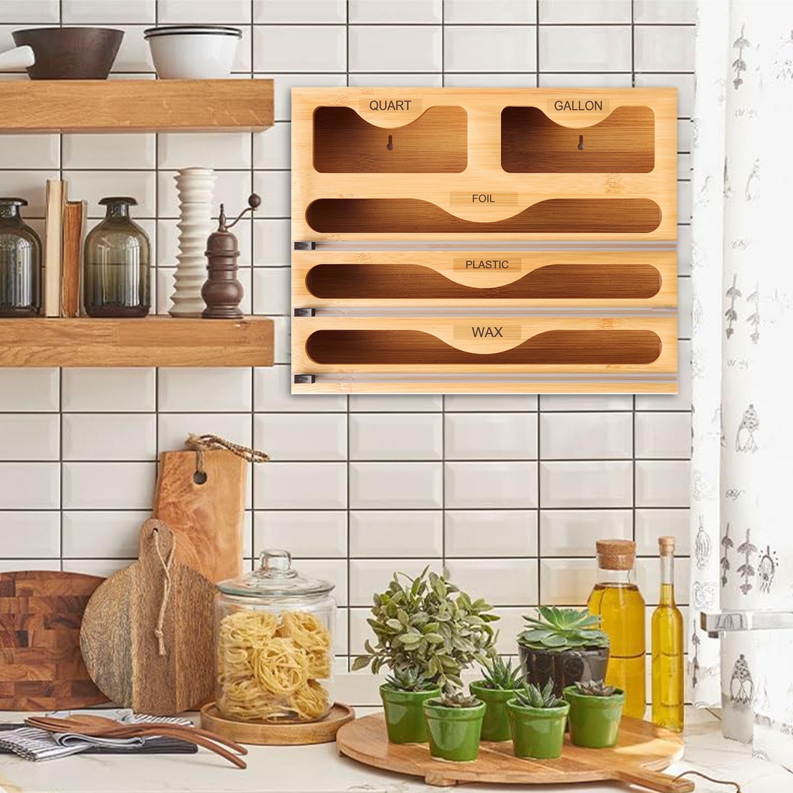 Generico Organizer Da Cucina Per Rotoli Di Pellicola E Carta Design Per | Legno Per Organizzazione Cucina, Ristorazione, Pellicola Trasparente, Alluminio E Carta Forno