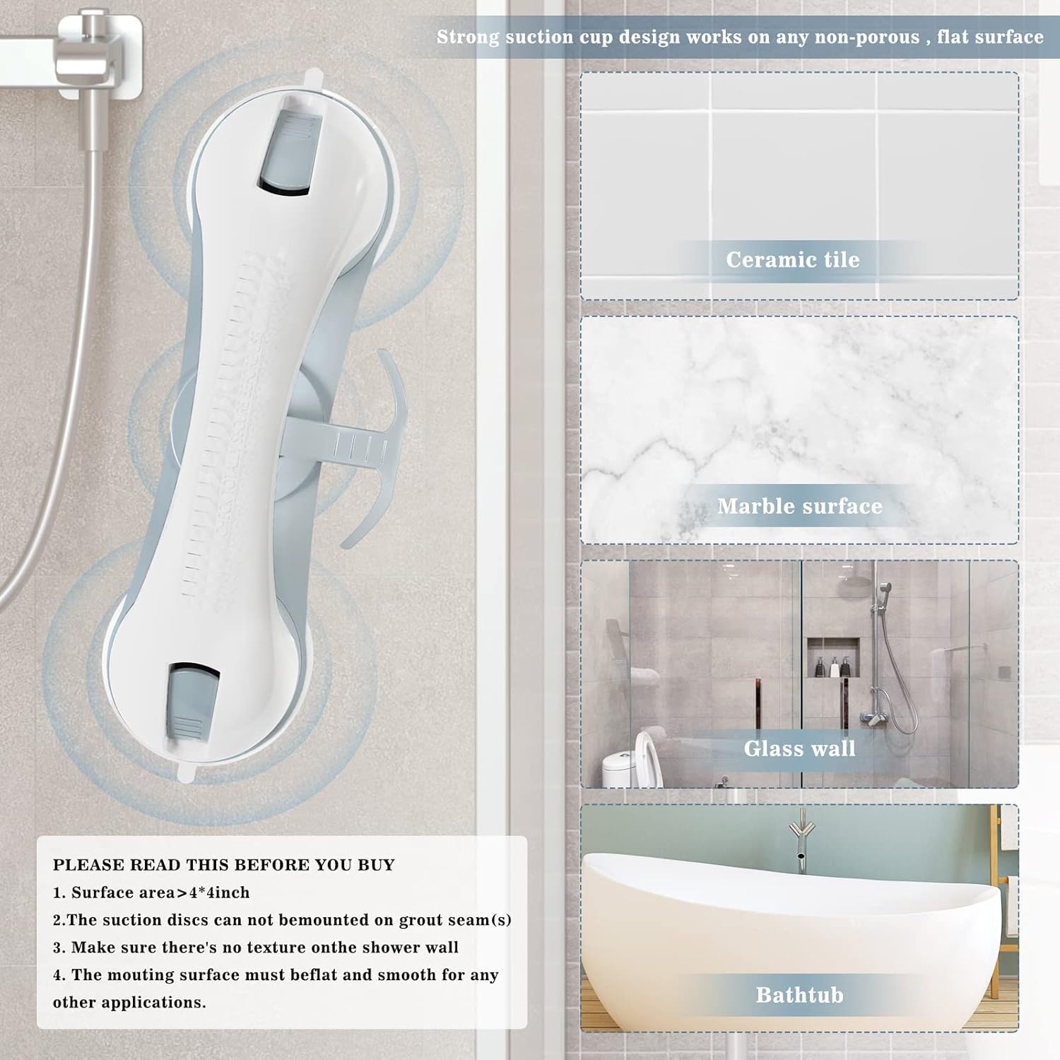 Newthinking Suction Grab Rails for Bathroom, Shower Handle for Handicap
