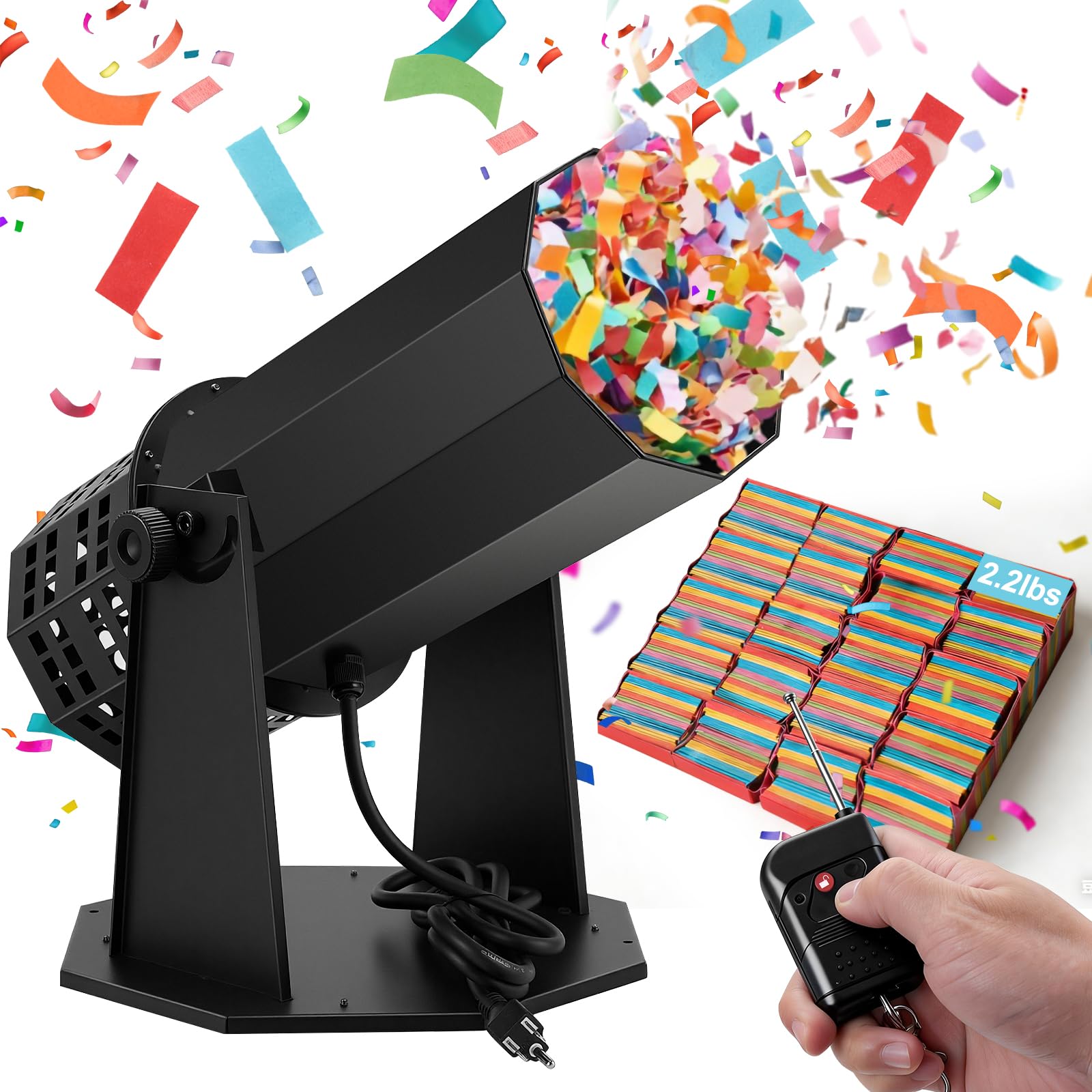 1500W Professional Electric Confetti Machine with Wireless Remote &amp; 2.2 lbs Confetti Paper Blower for Weddings, Birthday Parties, Celebrations
