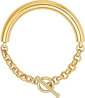 SOFYBJA 18K Gold Plated Chunky Cuban Oval Link Toggle Chain Bracelet for Men Women - Handmade Jewelry