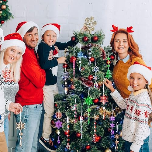 Vista 33 de Lanpn 26 adornos de Navidad, decoración de árbol de Navidad de cristal, colgantes iridiscentes de acrílico transparente, copos de nieve, colgantes