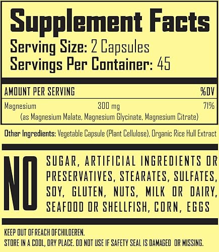 Miniatura 4 de Magnesium Triple Complex 300 mg - Citrato de malato glicinato - Sin OMG Sin gluten Sin soja - Soporte para nervios musculares - 90 cápsulas