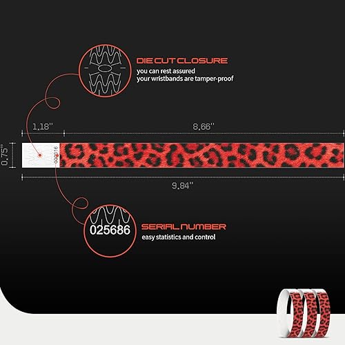 Miniatura 3 de Tyvek - Pulseras para eventos, diseño creativo colorido de leopardo, pulseras de papel de 34 pulgadas, paquete de 250 unidades para fiestas, grupos,