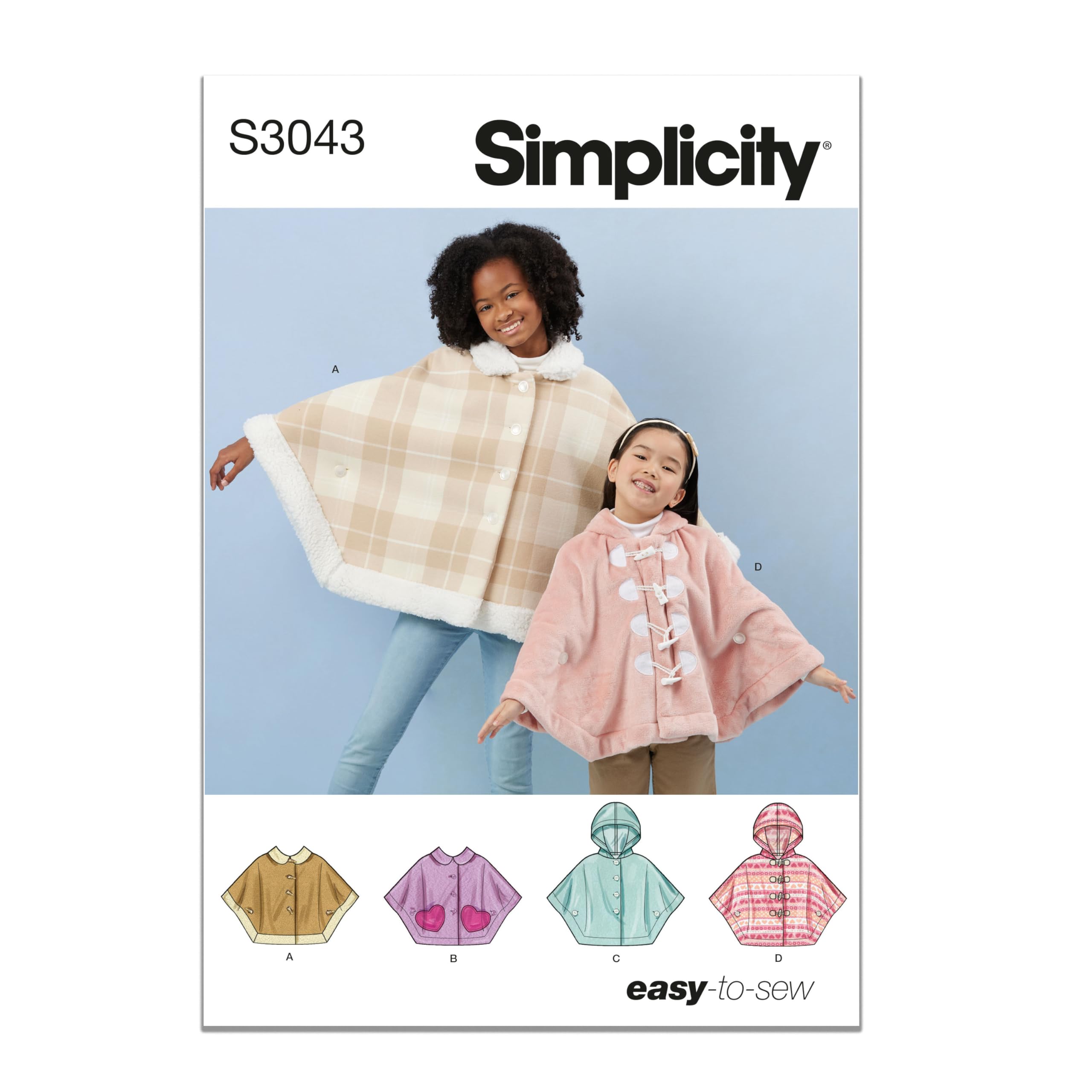 SIMPLICITY Sewing Pattern SS3043K5 Children's and Girls' Ponchos K5 (7-8-10-12-14)