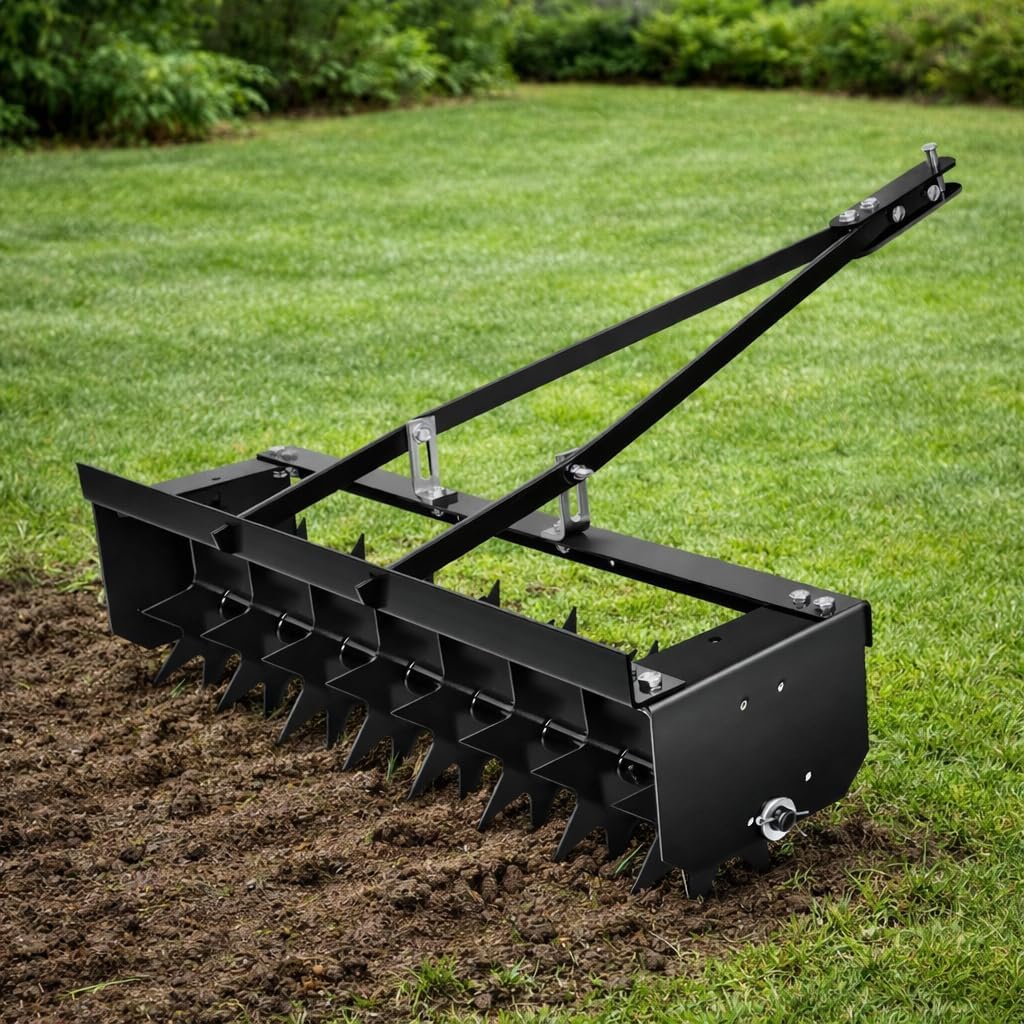 35" Tow Behind Aerator with 300LBS Load-Bearing, Heavy-Duty Rolling Lawn Aerator for Lawn, Yard & Garden, Manual Pull Behind Design, Sturdy Alloy Steel Black Lawn Plug Aerator