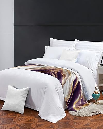 Miniatura 3 de Caminos de cama con textura de mármol blanco y dorado morado para dormitorio, hotel, bufandas decorativas, grietas naturales, piedra de granito,