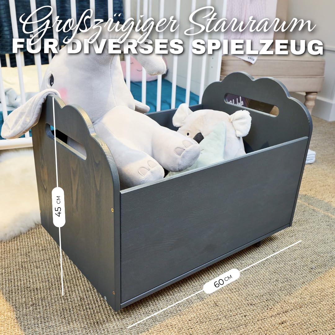 ALAVYA HOME® Organizer per giocattoli per bambini, con 4 ruote, in legno di pino (antracite)