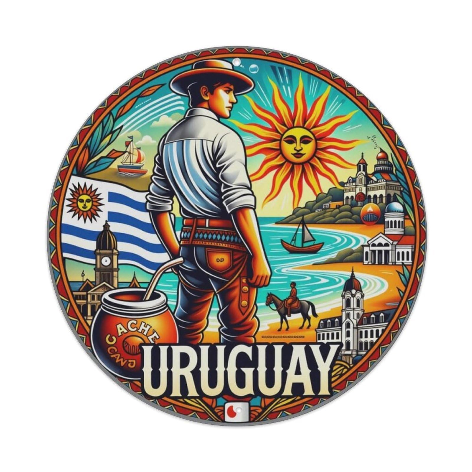 Ldfuieksufg Style Uruguay Folk Landscape Round Decor Sign Vintage Aluminium Metal Sign, Retro Wall Decor For Home, Bar, Garage & Farmhouse 20X20cm