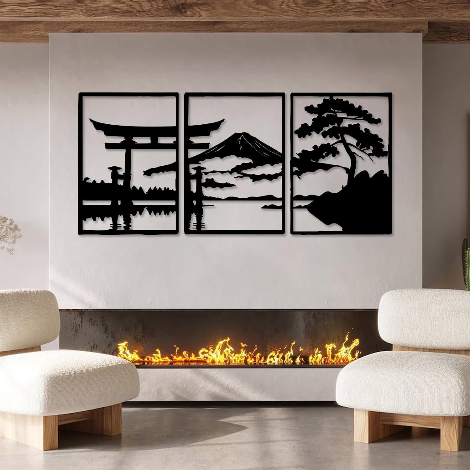 Freton Japanese Metal Wall Art, Torii Gate Decor, Large Mount Fuji Wall Art