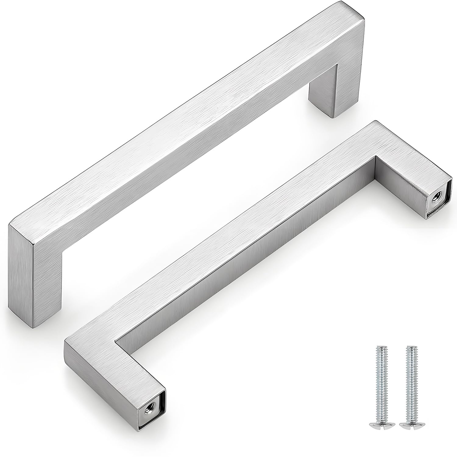 CCHONGCC Kitchen Cupboard Handles Stainless Steel Cabinet Pulls Kitchen Door Handles Brushed Cabinet Handles Wardrobe Drawer Handles (5, Silver, Hole Centre 128mm)