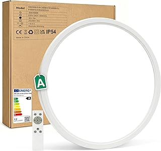 Bowfar LED Deckenleuchte Effizienzklasse A, 12W 2600LM Deckenlampe Dimmbar 3000K-6500K, IP54 Ultra Dünn Badezimmer Lampe mit Fernbedienung für Wohnzimmer Küche Kinderzimmer Schlafzimmer Ø30*2.5CM