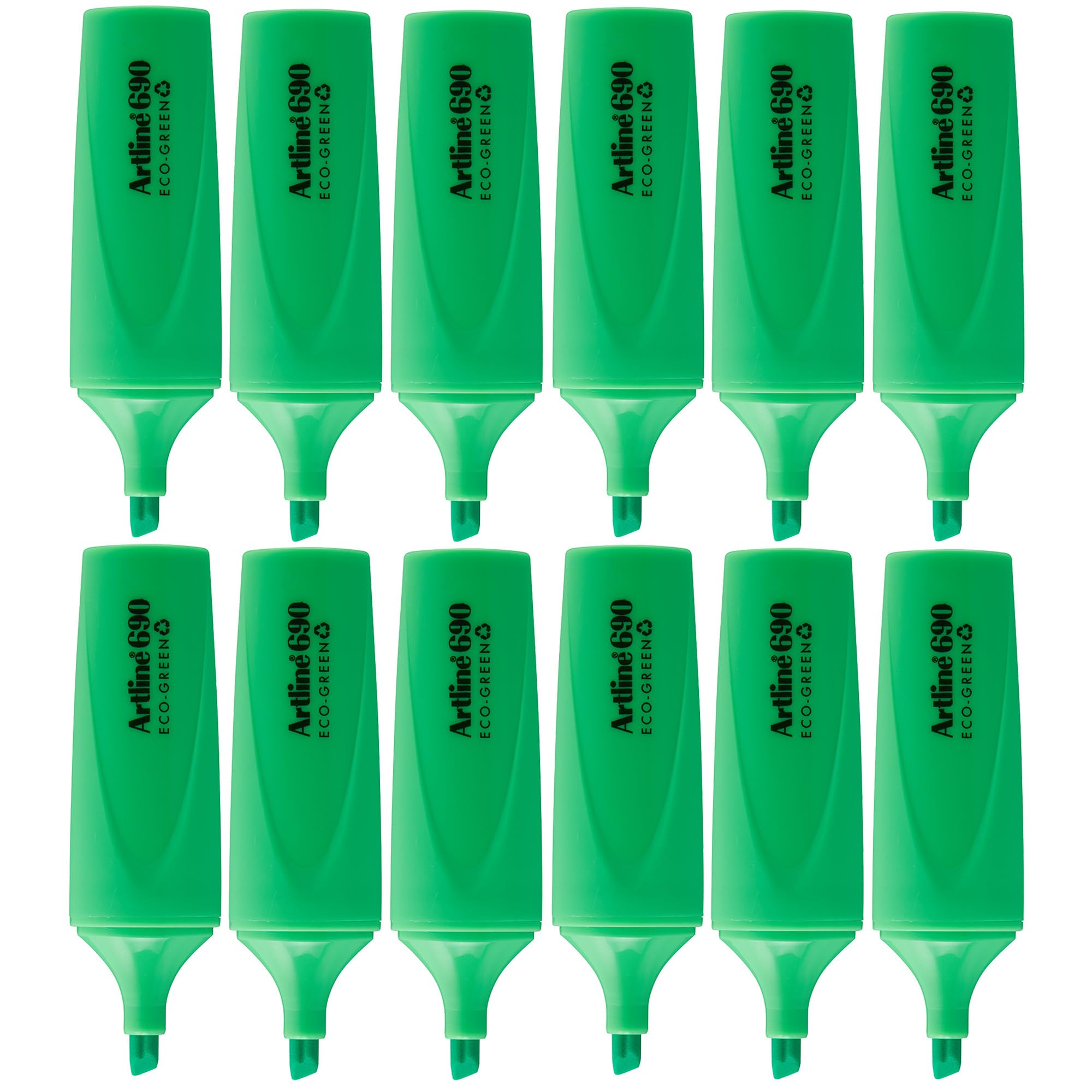 Artline Eco Green Highlighters (Pack of 12) 1-4mm Nib for Home, School & Office Use, Bright Water-Based Non-Fade Highlighter Pens, Non-Toxic - Genuine Highlighters Pens