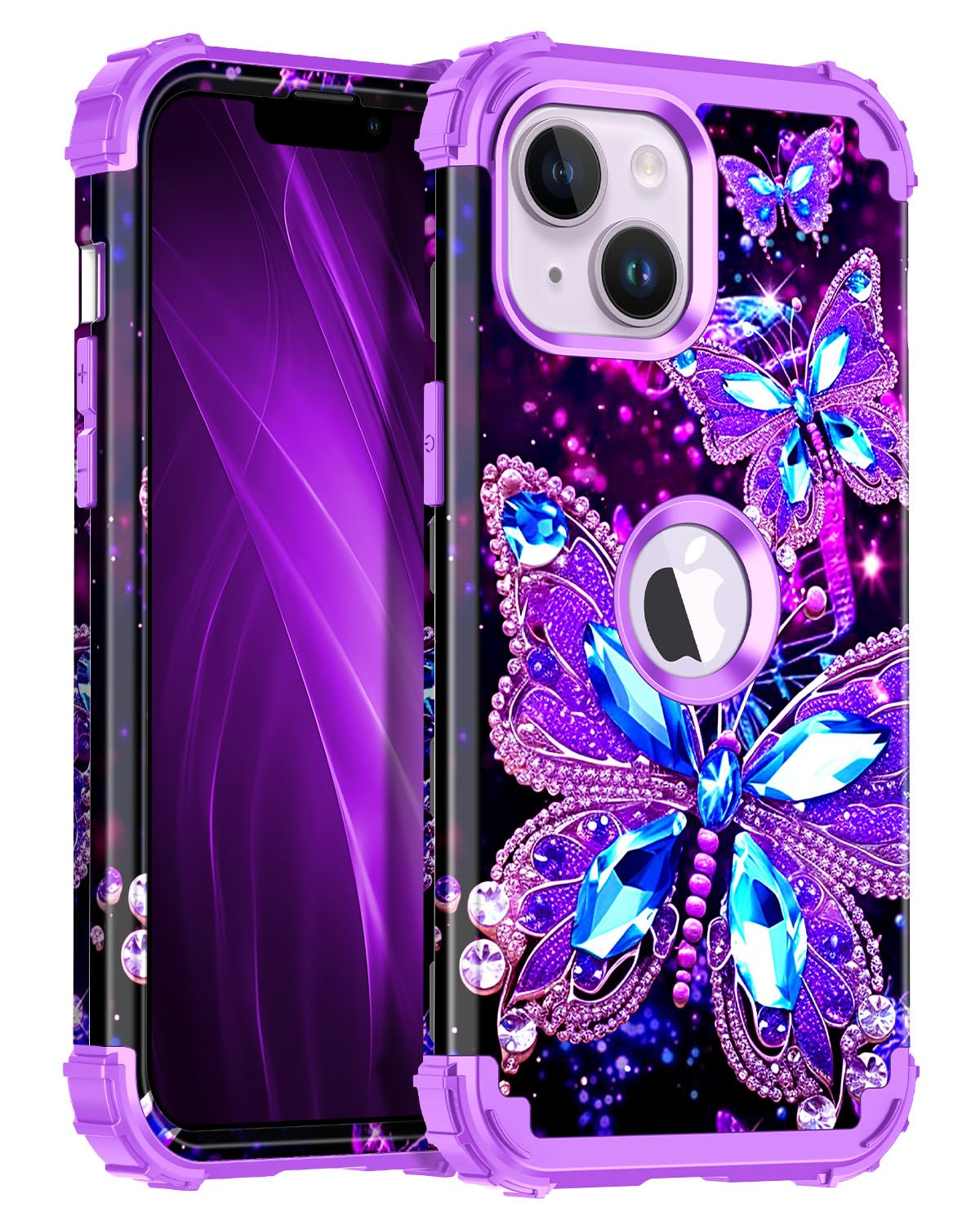 Miqala Compatible with iPhone 13 Case,Glow in The Dark Three Layer Heavy Duty Shockproof Hard Plastic Bumper+Soft Silicone Protective Case for Apple