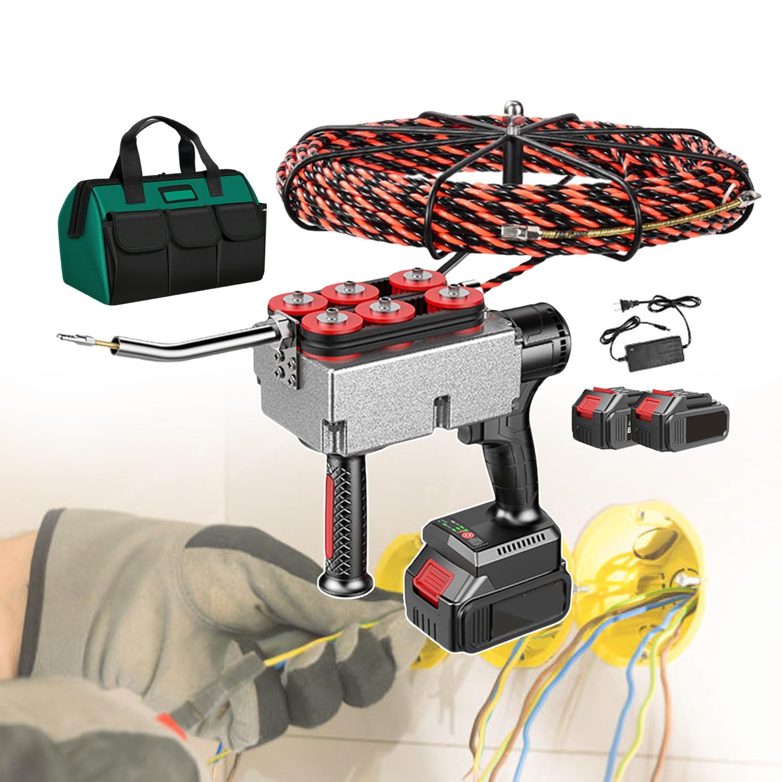 Utensili Per L'inserimento E L'estrazione Dei Cavi Per Elettricisti, Macchina Per L'infilaggio Dei Fili A Parete Infilatore Per Elettricisti, Utensile Per L'infilaggio Dei Cavi,2-battery