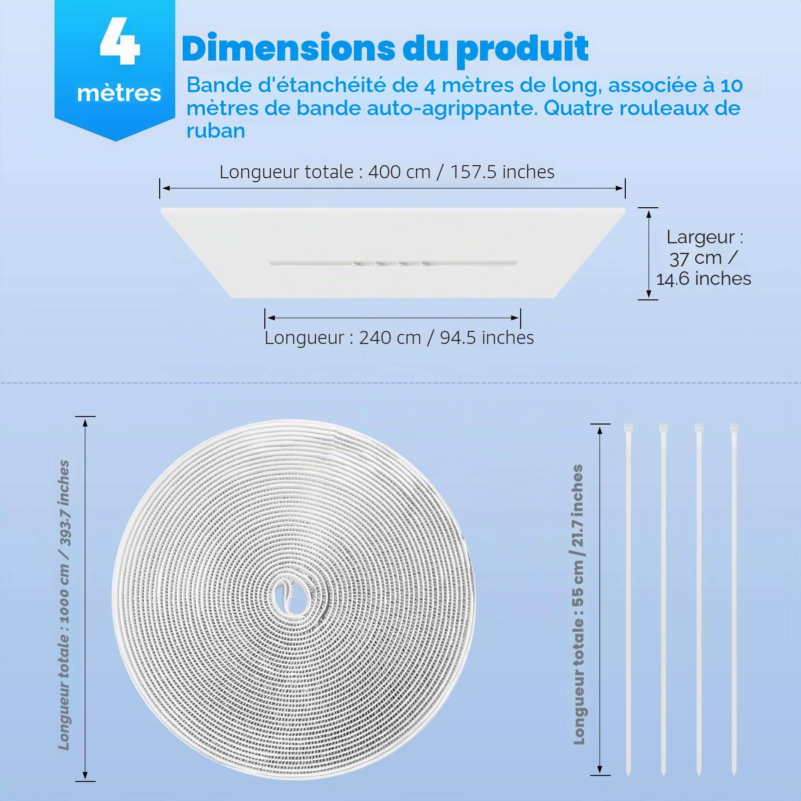 Kit Calfeutrage Climatiseur,400cm Joint de Fenetre pour Climatiseur Mobile Sèche-Linge à évacuation,Calfeutrage Fenetre Climatiseur à Fixer sur Fenêtre, Velux, Fenêtre à Battants
