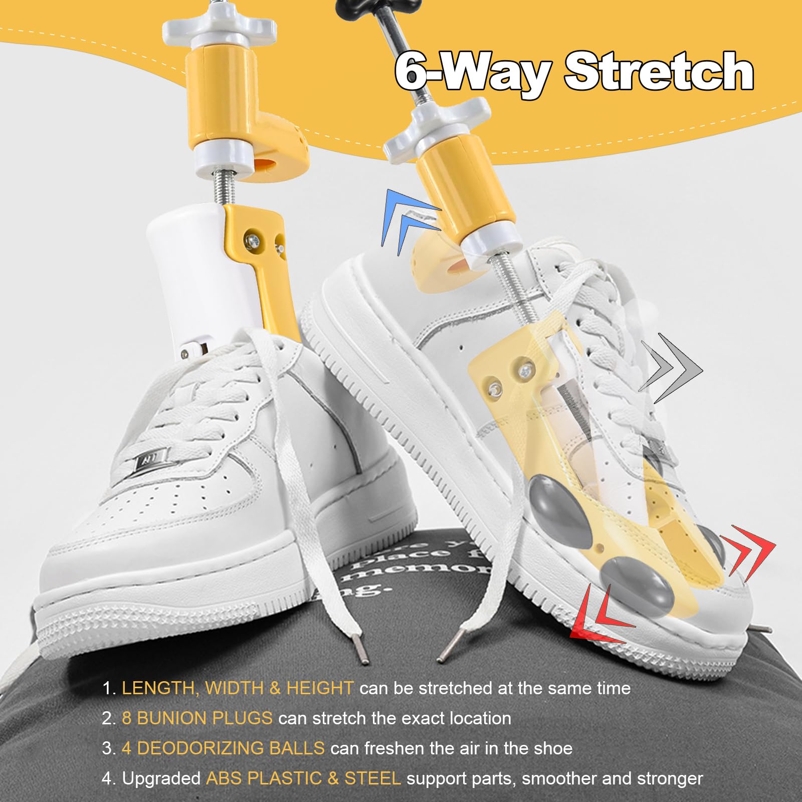 Estirador de zapatos para hombres y mujeres, ancho ajustable en 6 direcciones y árboles de zapatos altos para pies anchos, puntera gruesa