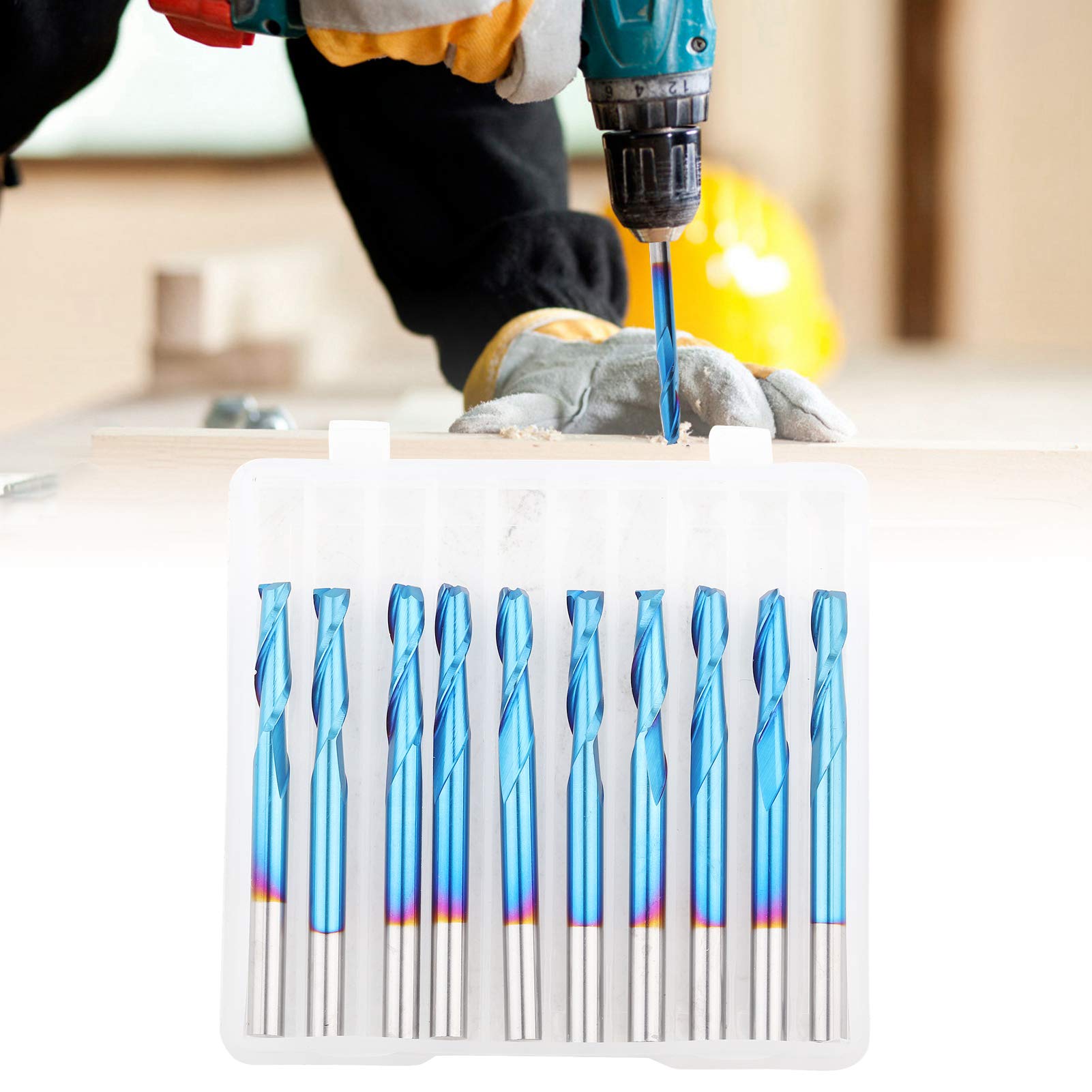 2 - Zestaw młyna końcowego nosa fletu | 10pcs Nano Blue powlekany frezarka do drewna/plastiku/akrylu | Shank 3,175 mm, 12 mm średnica cięcia | Bity grawerowania stali