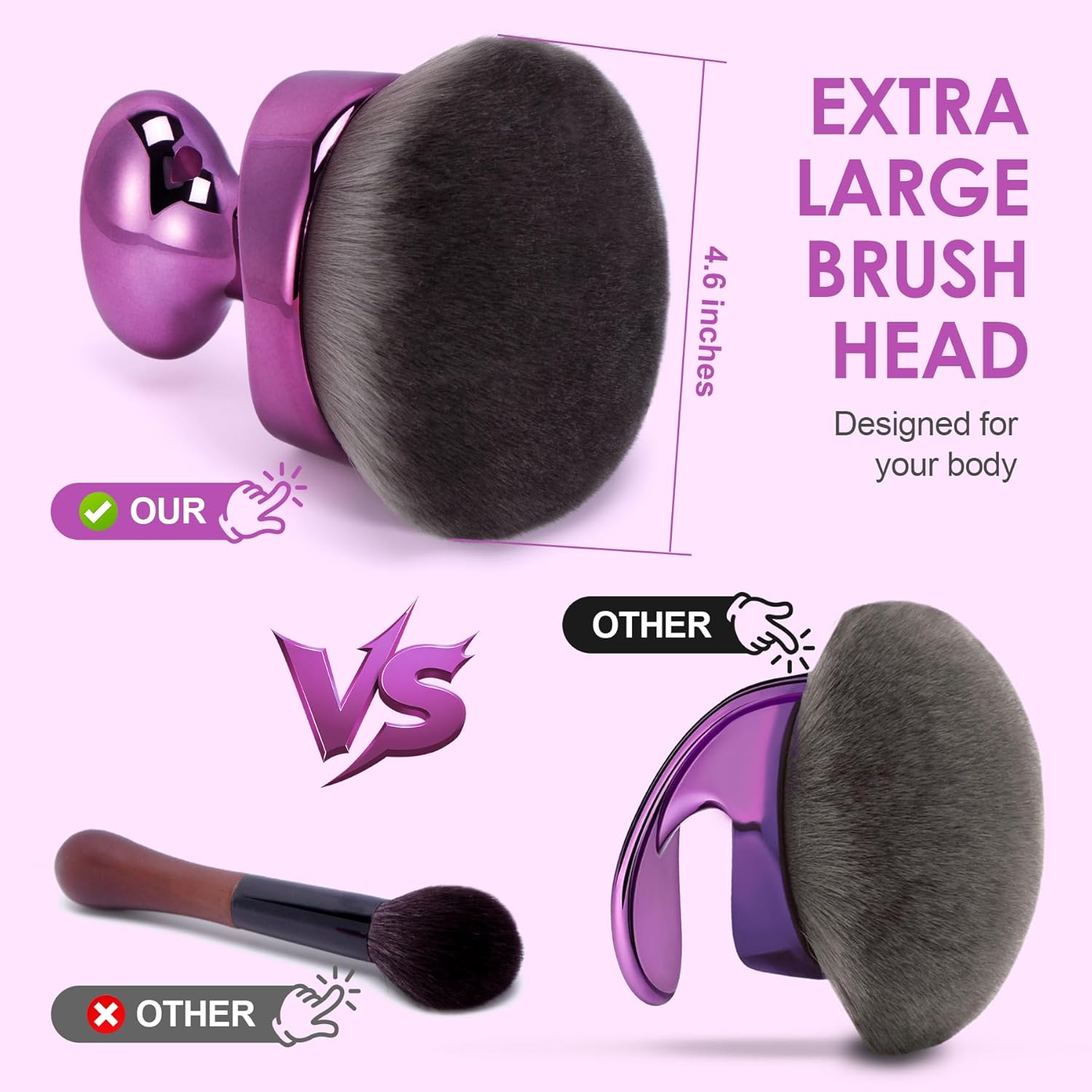 Blend & Blur Extra Large Body Kabuki Brush & Self Tanner Brush - For Body Makeup & Foundation - Blending Applicator For Self Tanning - Durable Vegan Bristles - with Protective Bag (Purple-large)