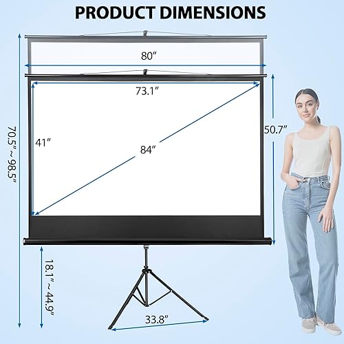 Miniatura 3 de Smartxchoices Pantalla de proyector portátil 169 HD de 84 pulgadas con soporte, pantalla de trípode extraíble manual sin arrugas con bolsa de
