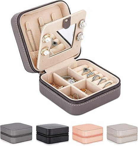 Amazon Co Jp Meerveil アクセサリーケース 携帯用 ジュエリーボックス ジュエリー収納 鏡付き コンパクト アクセサリー収納 旅行 指輪 ネックレス ピアス 耳飾り プレゼント 可愛い グレー ジュエリー