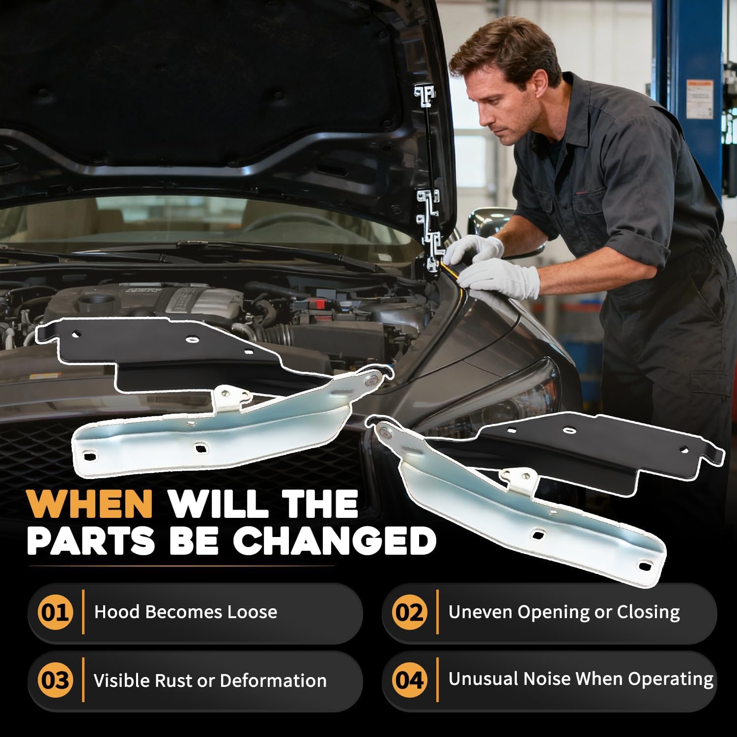 1 Pair Front Bonnet Hood Hinges Left & Right Side Fit For Infiniti Q50 Q60 Q70 Q70L 2014-2023 Nissan GT-R 2009-2021 Driver & Passenger Side Replaces 65400-JF00B 65401-JF00B 65400JF00B 65401JF00B