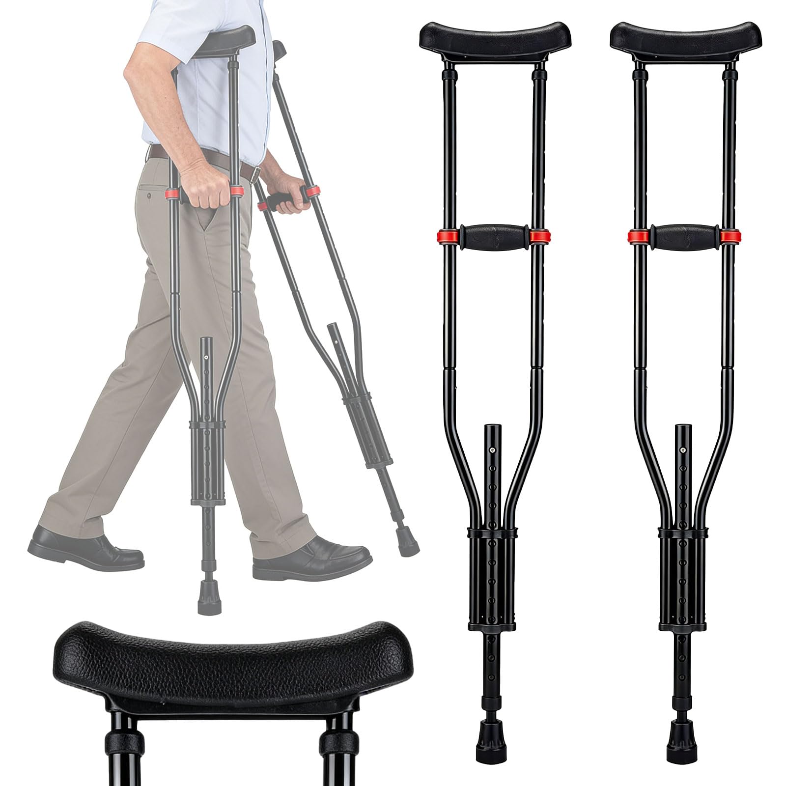 Stampelle per ascelle, stampelle, supporto per avambracci, portata: 150 kg, leggero stampelle in alluminio con avambraccio morbido e poggiapolsi per disabili dopo interventi chirurgici, 1 paio