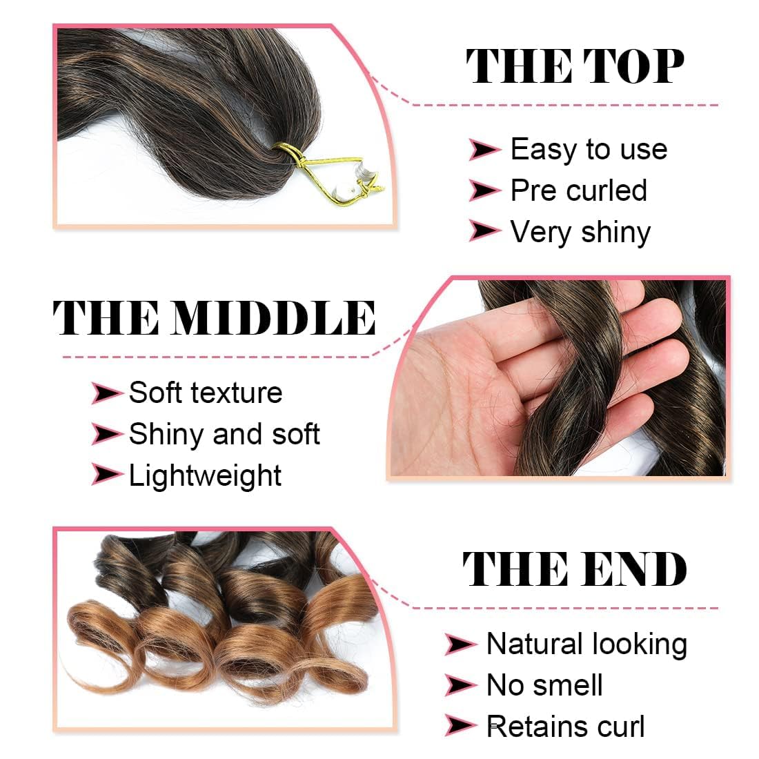 French Curly Braiding Hair 8 Pack Loose Wavy Spiral Curl Braids Crochet Hair Deep Wave Synthetic Extensions Pre Stretched Bouncy Braiding Hair (T30# - Image 3