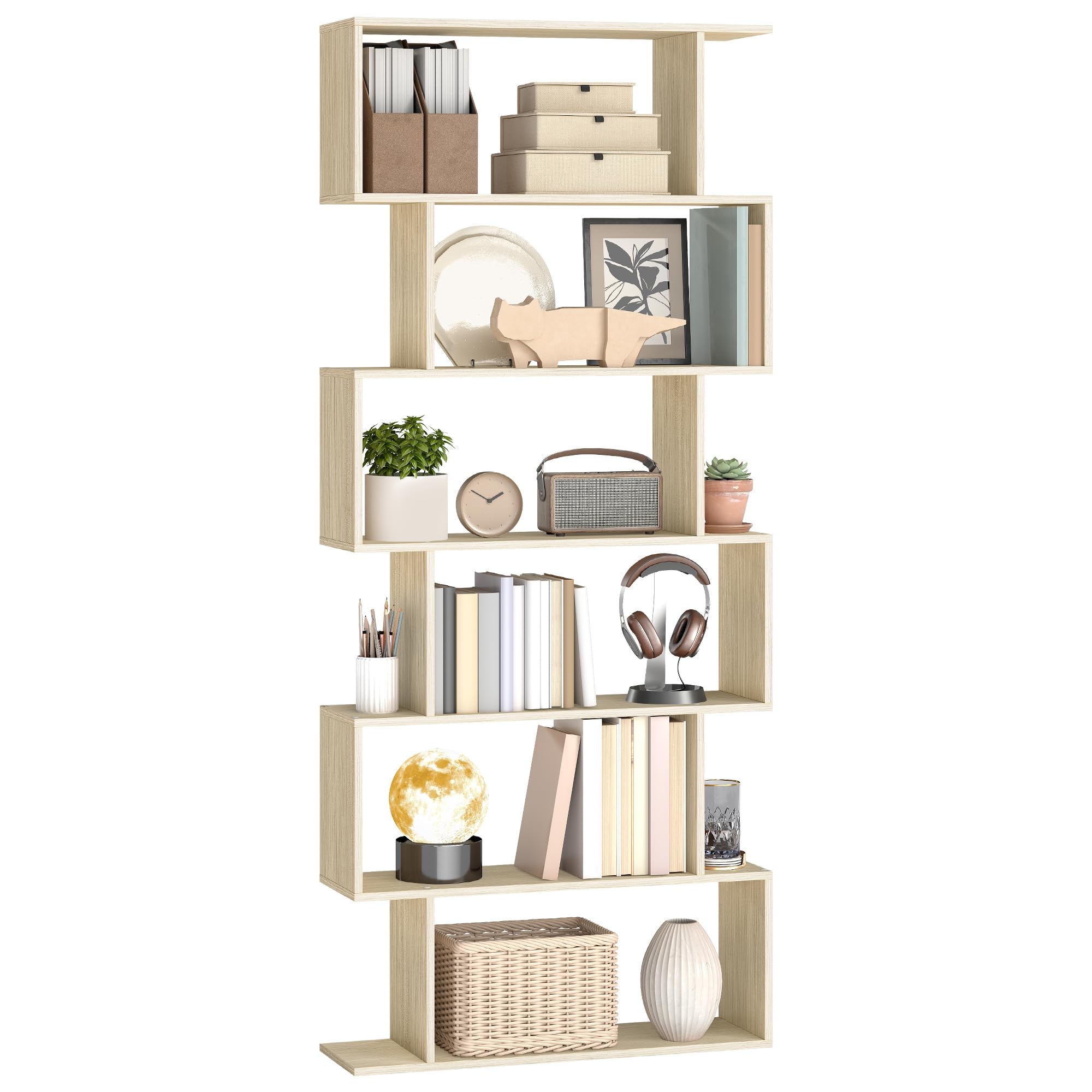 VASAGLE Bücherregal, Regal mit 6 Ebenen, 24 x 70 x 191,6 cm, Standregal, Büroregal, freistehend, Dekoregal, zur Präsentation, modern, für Wohnzimmer, Schlafzimmer, Büro, naturbeige LBC061L01