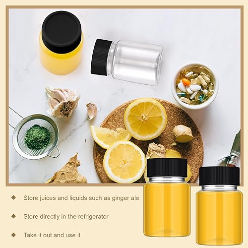 Miniatura 6 de Lallisa 50 botellas de plástico de 2 onzas con tapas, mini botella de jugo transparente con tapa, recipientes de jengibre reutilizables a prueba de