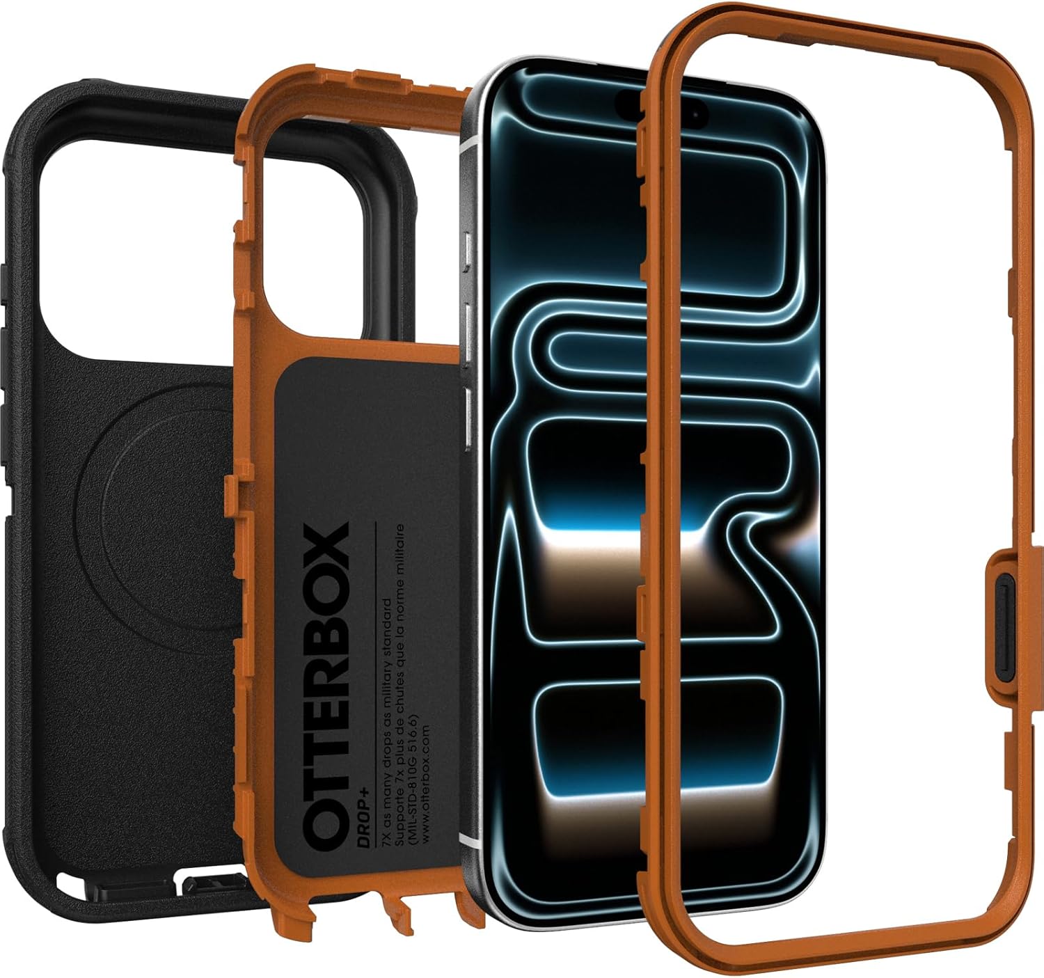 OtterBox iPhone 17 Pro (Only) Bundle: Defender Series Case & Screen Protector - Black Chateau (Black & Orange) - Case Only - Snaps on MagSafe - Tough - Rugged & Durable
