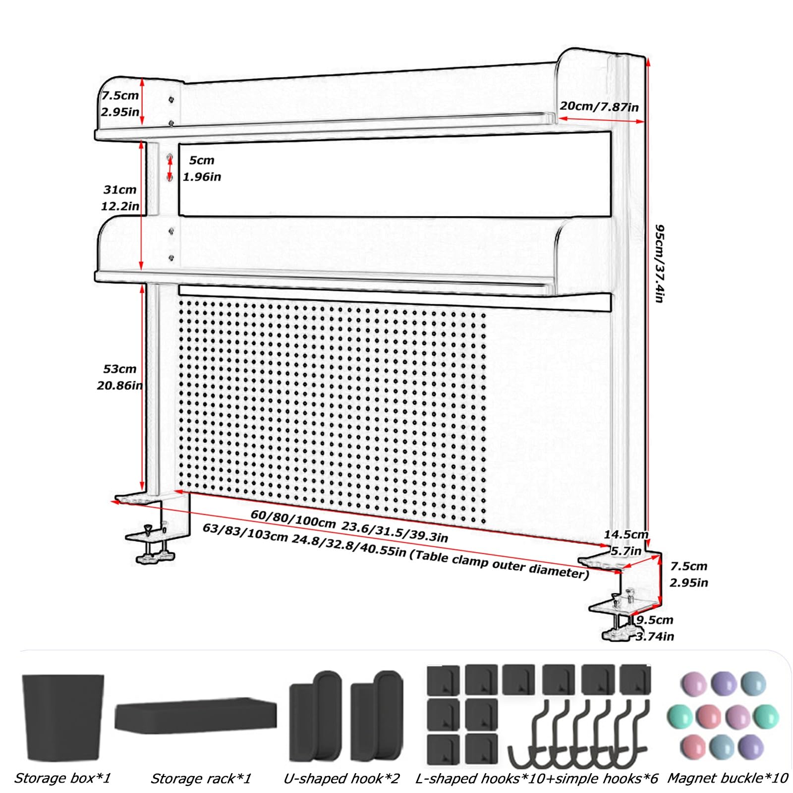 100 cm Scrivania Organizer Mensola Postazione di Lavoro Accessori per Ufficio Gaming Scrivania Nero Morsetto sul Desktop Scaffalature Sistema