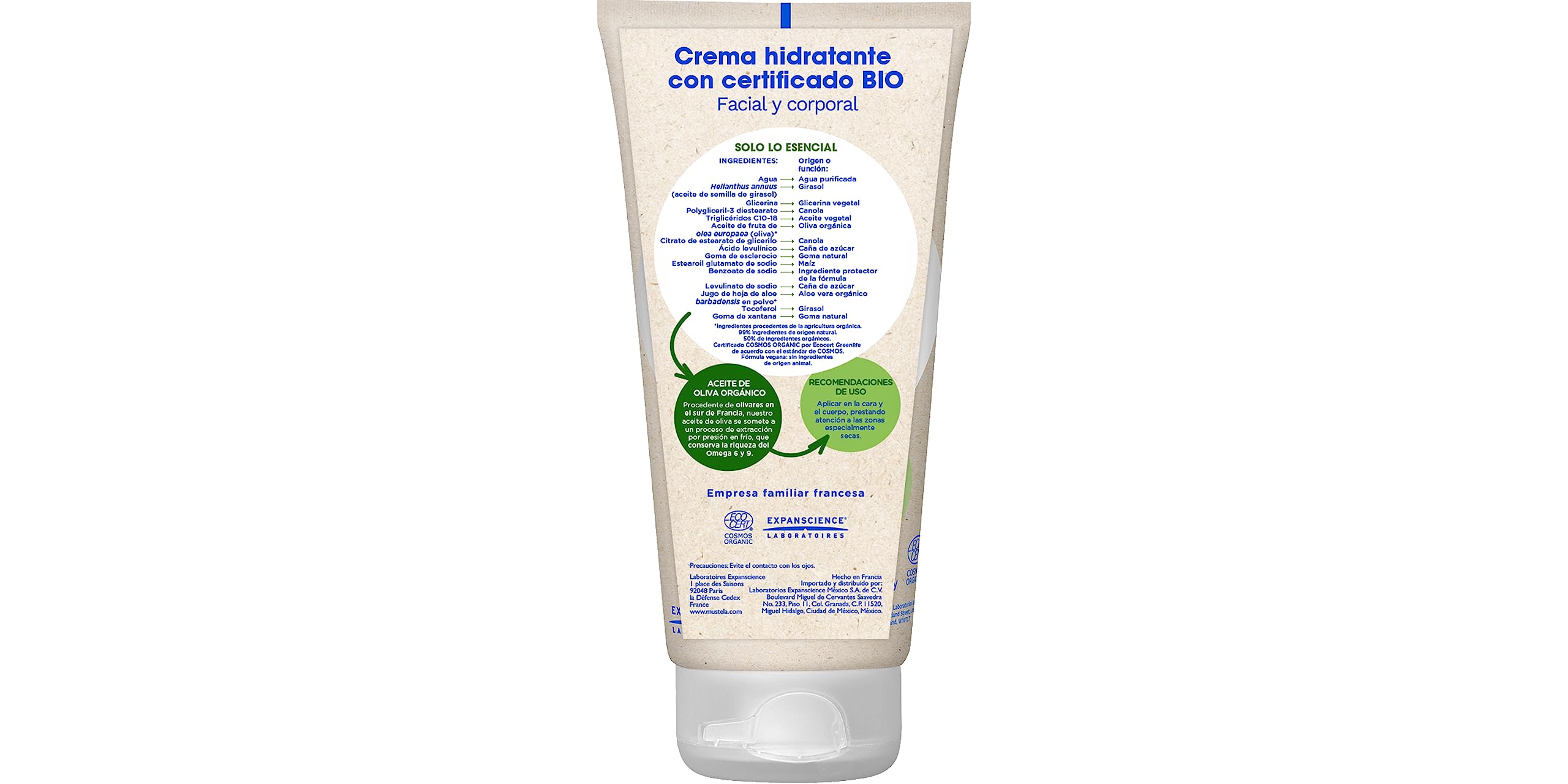 Mustela Crema Bio Organico Hidratante Facial y Corporal, 150 ml
