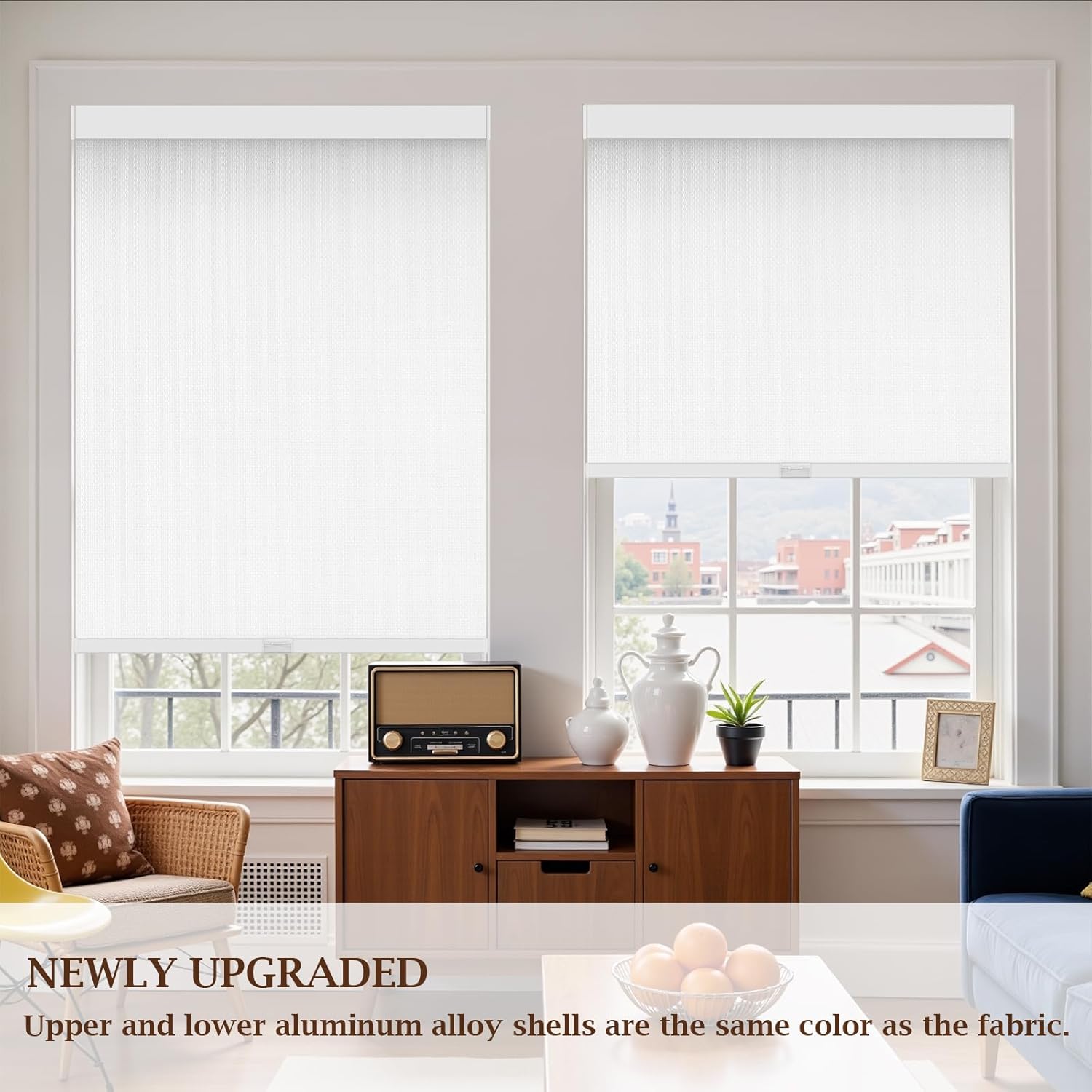 SUNOFF Blackout Roller Shades Cordless Blinds for Windows, Free-Stop Shades with Valance, Thermal Insulated Fabric, UV Protection, Blinds for Home and Office (27\\\" W x 72\\\" H, Linen White) Linen White 27\\\"W x 72\\\"H