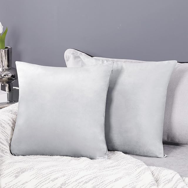 Deconovo Set of 2 Crushed Velvet Cushion Covers 45cm x 45cm 18x18 Inches Cushion Covers Throw Pillow Cases for Kids with Invisible Zipper Light Grey