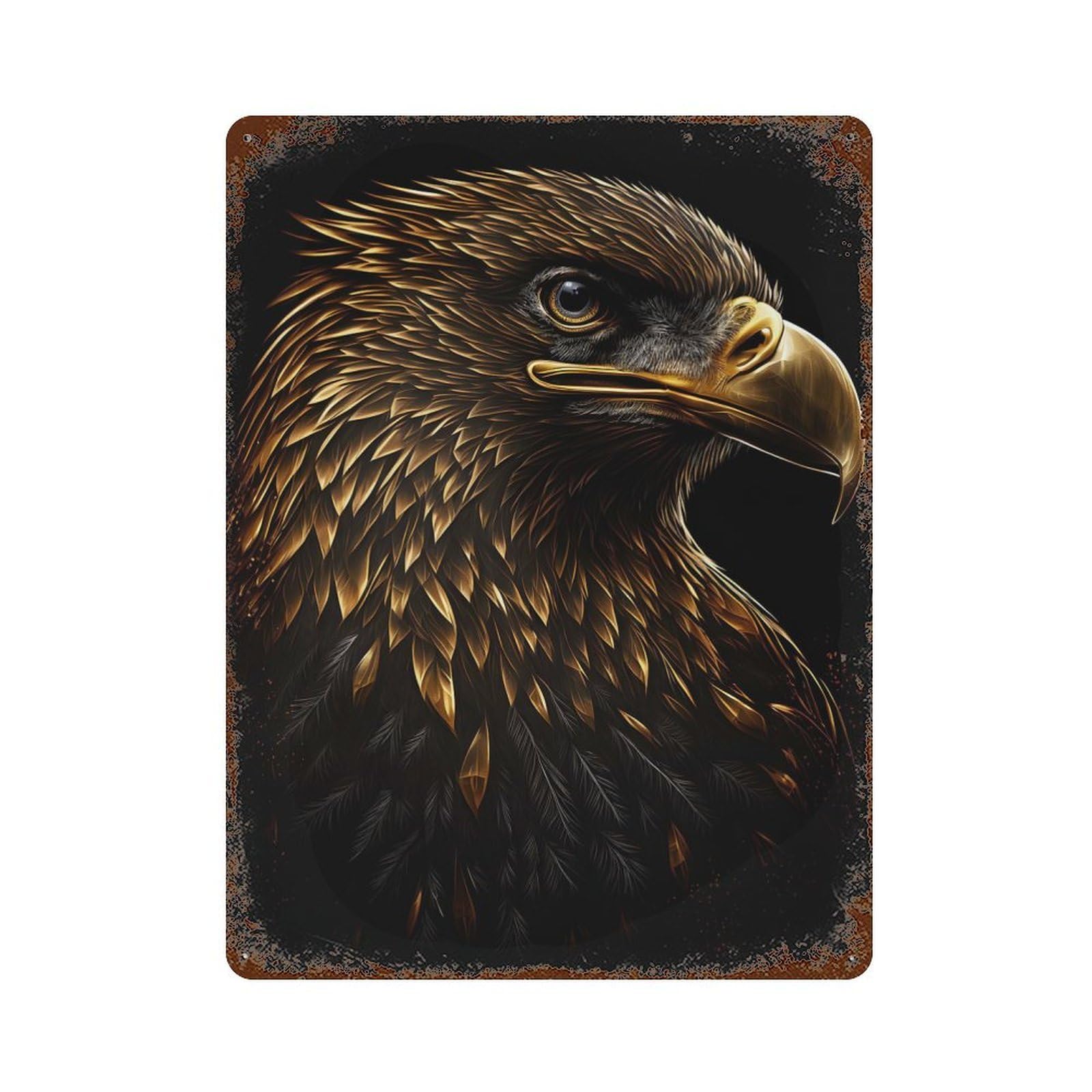 Vintage Rust Metal Sign Eagle Black Gold 15.7"x11.8", Old School Wall Decor for Garage, Bar And Workshop Decor