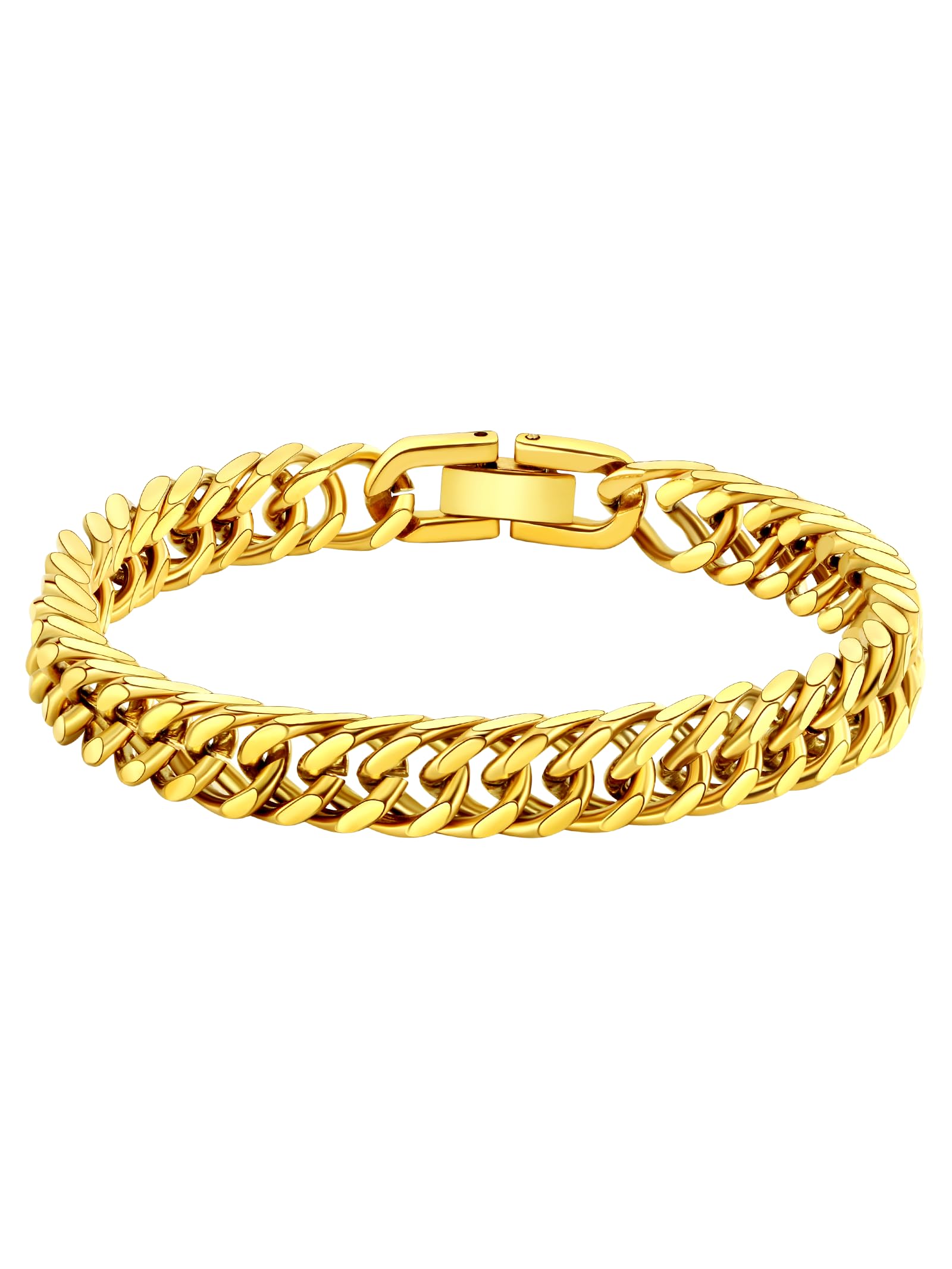 8/12/17mm Wide Cuban Link Bracelet for Men Father Gift 18K Gold/Black Plated Stainless Steel Bracelets 7.4-9 Inches(Gift Wrapped)