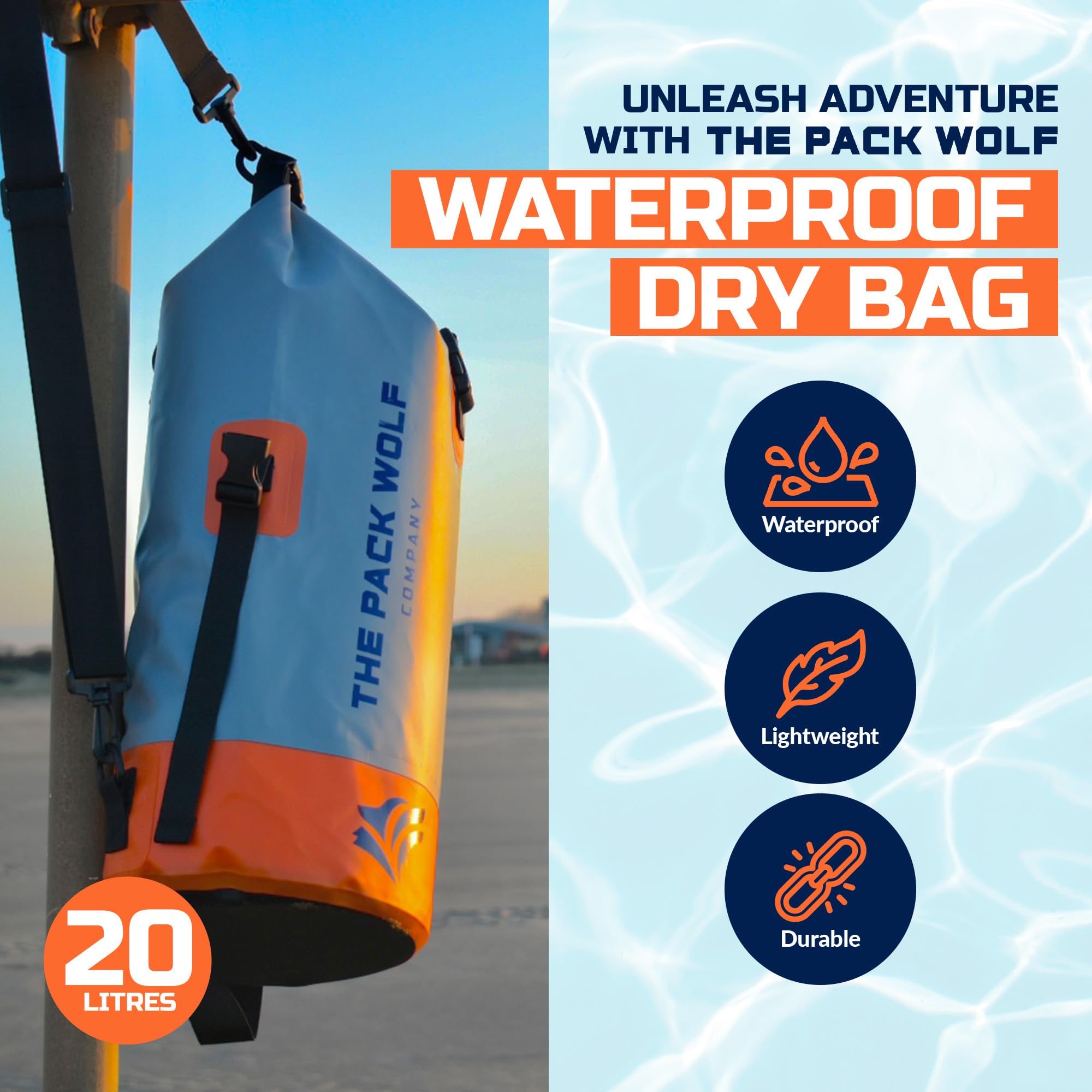 Sacca Stagna Borsa Impermeabile Premium Dry Bag da 20L Zaino con Spallacci Regolabili per Kayak Rafting Barca Sport Acquatici
