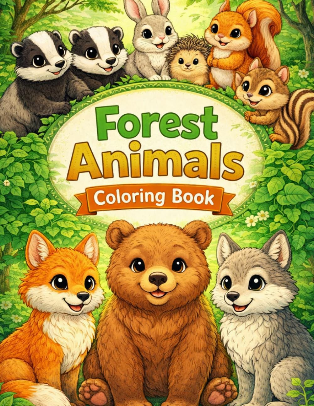 Cute Forest Animals Coloring Book for Kids and Adults: Adorable Woodland Animals for Relaxation and Stress Relief