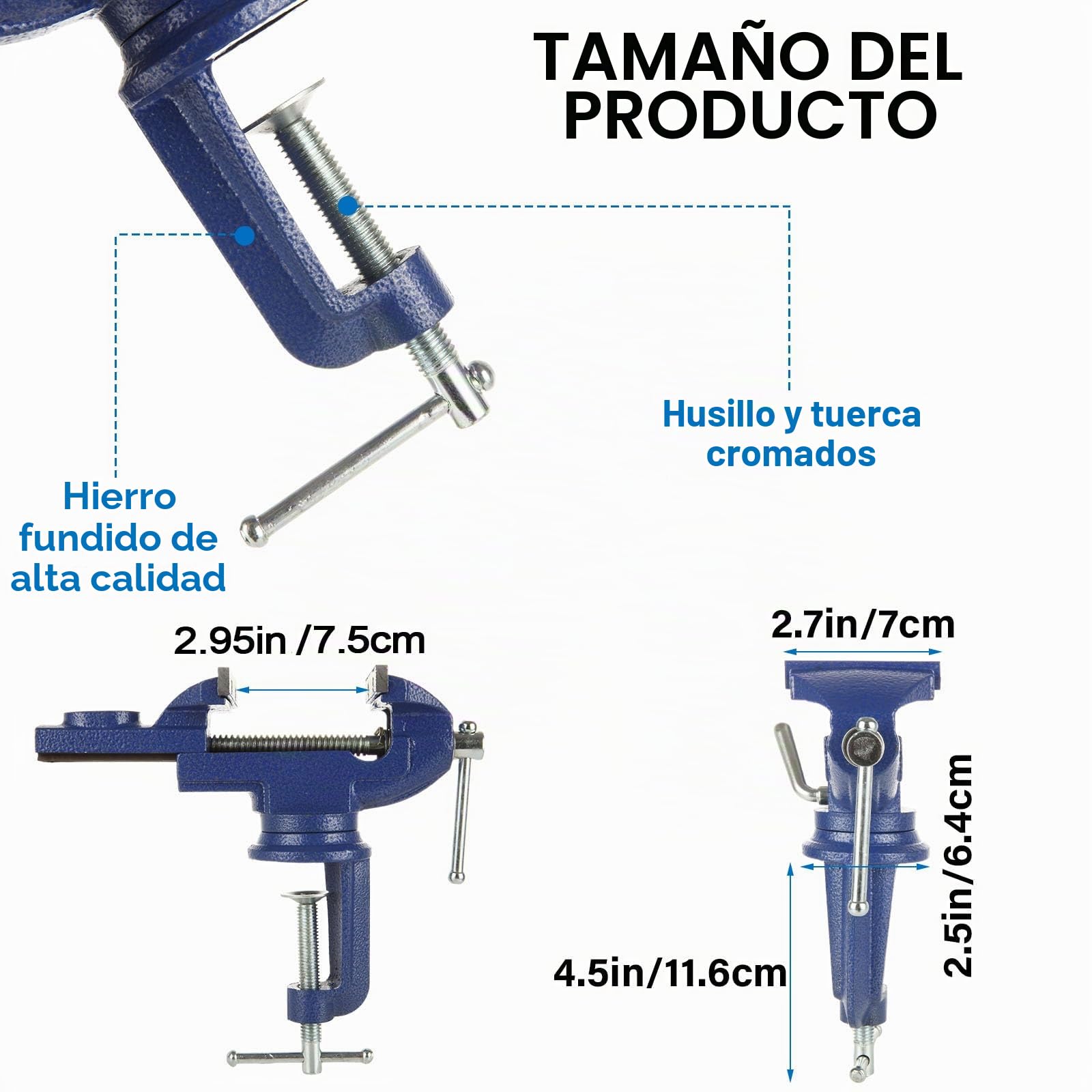 Tornillo de banco de 70 mm, pequeño, giratorio, con 4 almohadillas de goma y guantes, mini tornillo de banco para banco de trabajo, trabajos pequeños, arte, fabricación de joyas