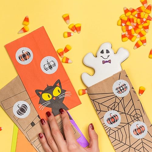 Miniatura 7 de 800 calcomanías de calabaza de Acción de Gracias, rollo de 8 estilos a cuadros con patrones de calabaza, calcomanías de calabaza para Halloween,