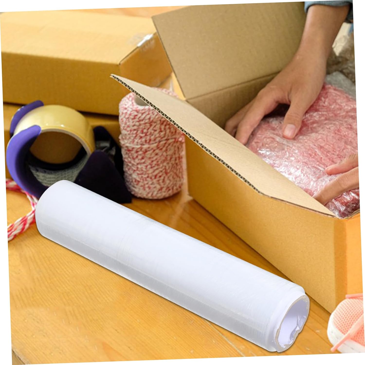 Angoily Clear Stretch Film Roll Wide Plastic Moving Wrap for Industrial Shipping and Packing Heavy Duty Self-adhering Packaging Film for Easy Use and Secure Storage