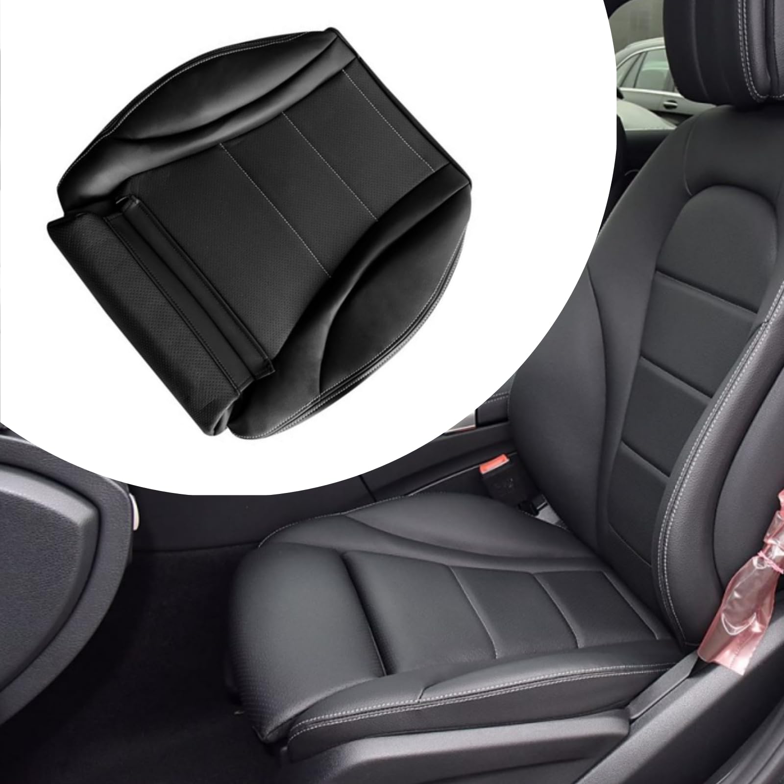 SecosAutoparts Driver Side Bottom Replacement Perforated Leather Seat Cover Black