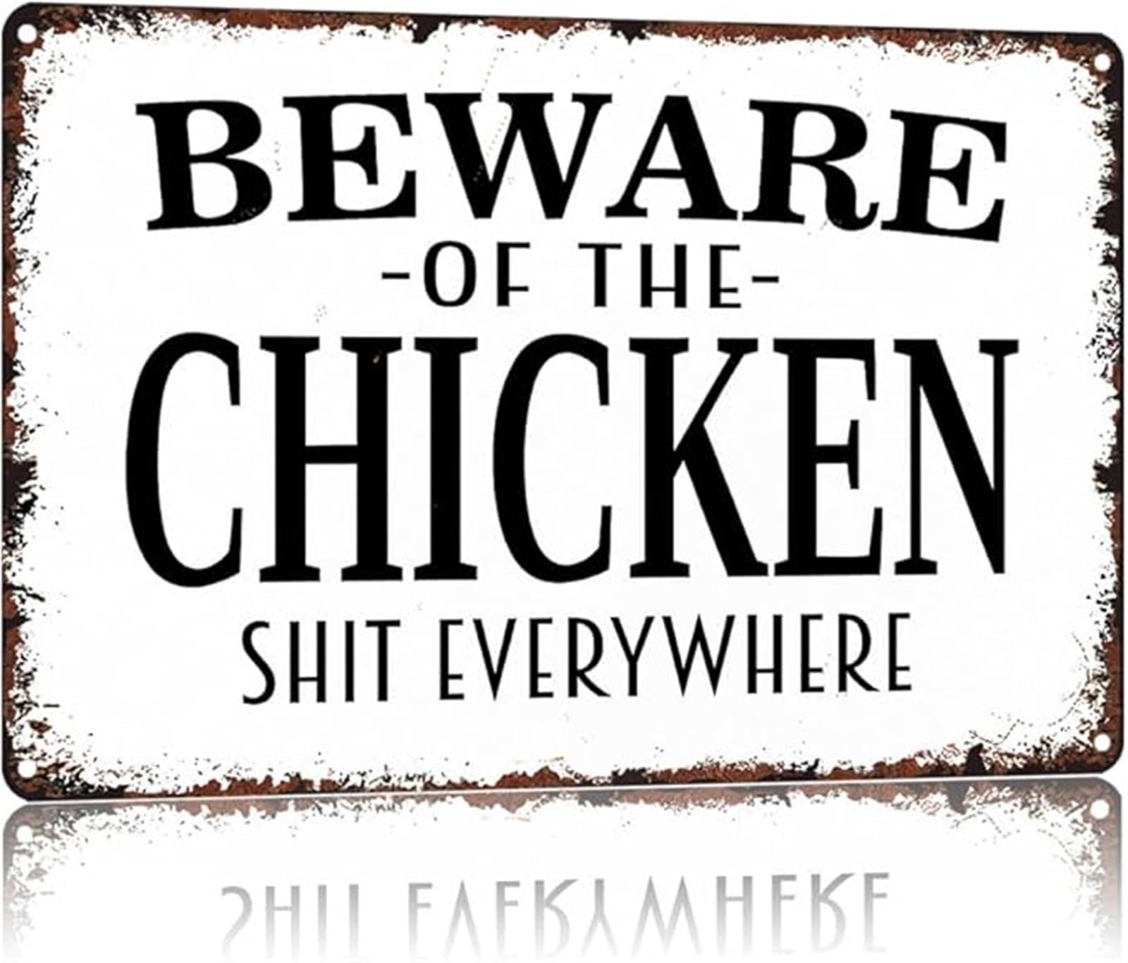 NWPNLXEA Farm Humor Sign Beware Of The Chicken Shit Everywhere Vintage Aluminum Metal Tin Sign for Barn Garage Porch Wall (8 X 12 in)