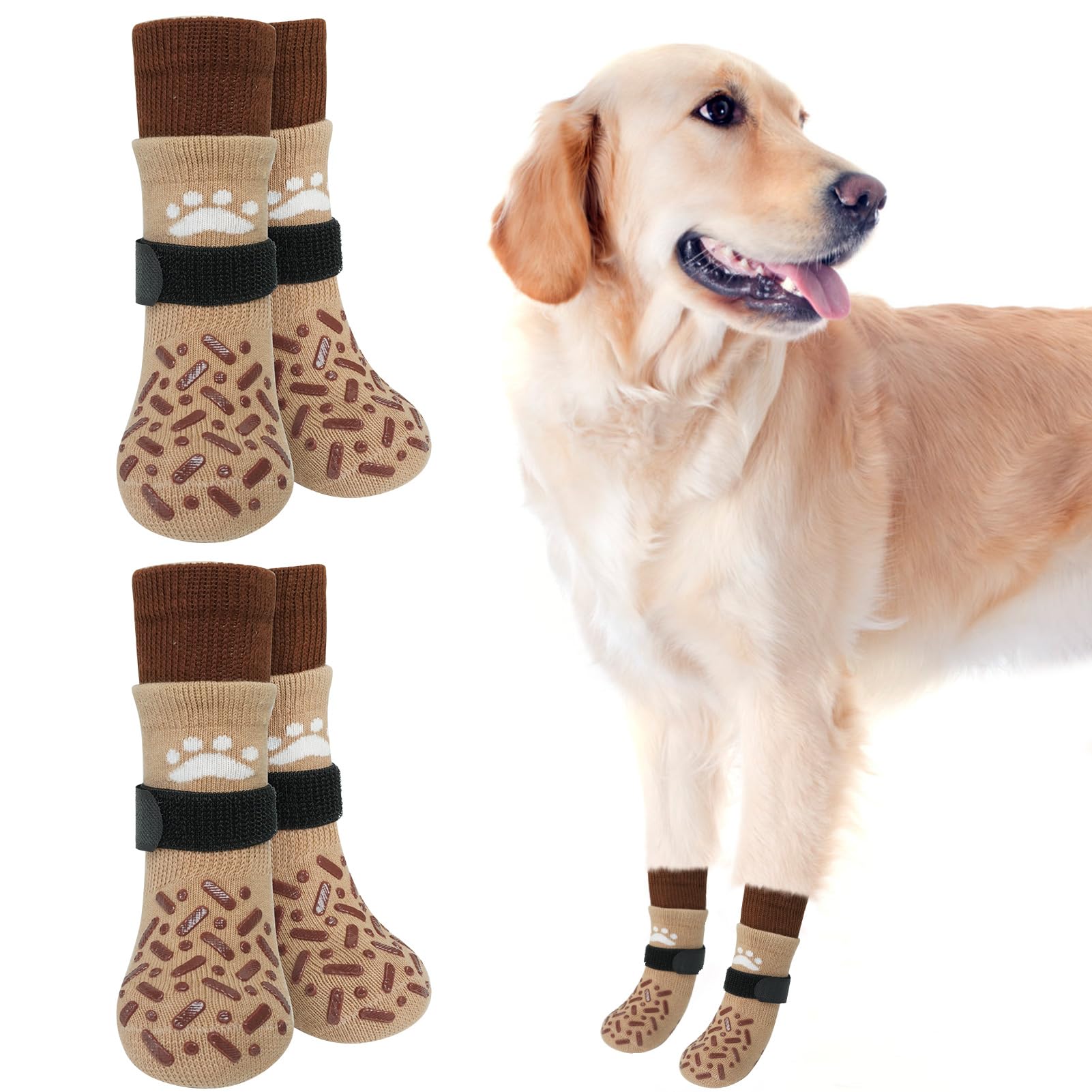 SCENEREAL Dog Socks to Prevent Licking Paws for Hot/Cold Pavement, Anti Slip High Top Dog Grip Socks for Hardwood Floors, Dog Shoes Booties&Paw