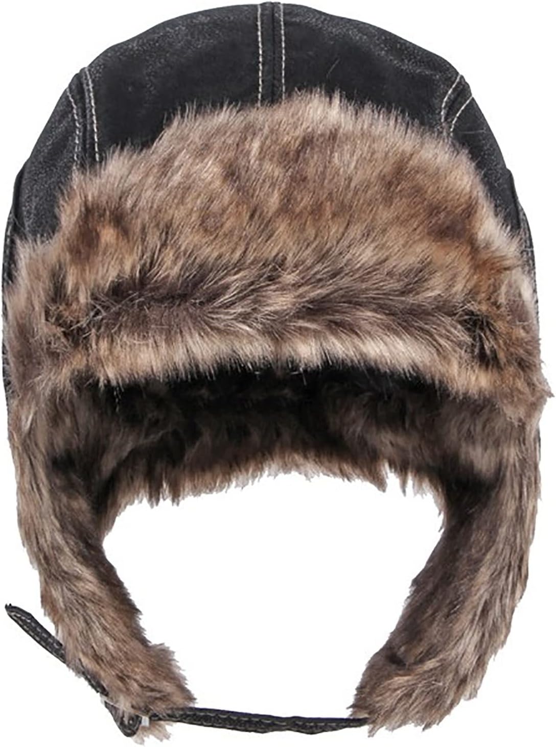 Bomber Hat Mens Trapper Trooper Cap Artificial Leather Aviator Bomber Hat with Chin Strap Winter
