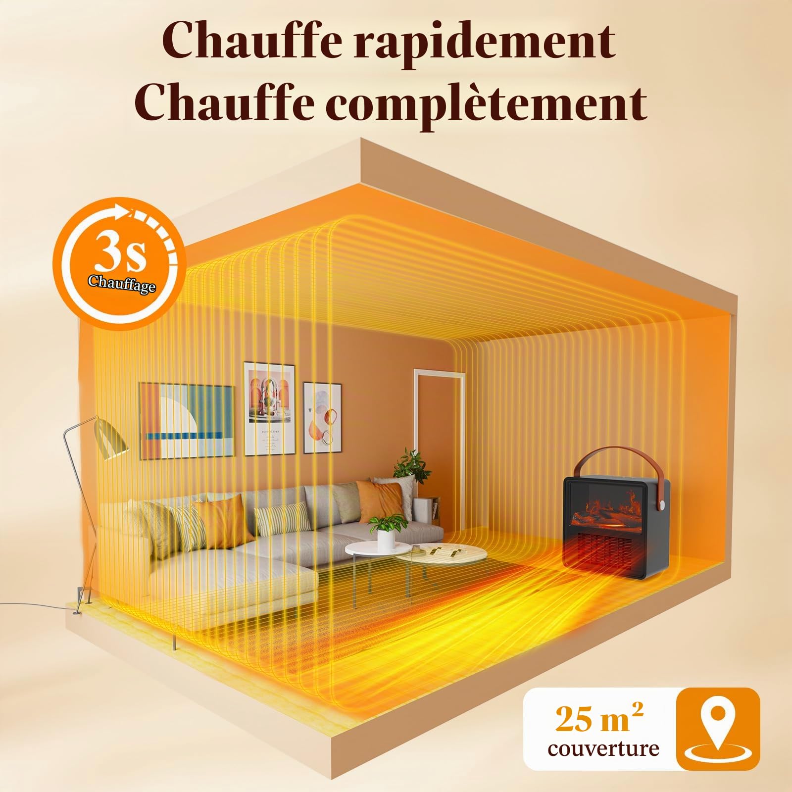 Minthouz Chauffage Électrique 1200W/800W avec Effet Flamme 3D, Thermostat Réglable, Silencieux, Économe en Énergie, Protection Contre la Surchauffe et le Renversement – Idéal pour Chambre & Bureau