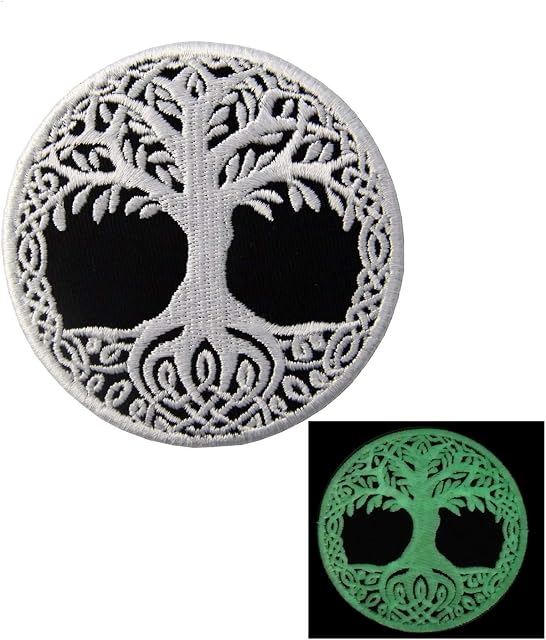 Glow in Dark Norse Myth Yggdrasil The Tree of Life Patch Eye of Tree Embroidered Sew On Reflective at Night Tactical Fastener Paintball Emblem Badges