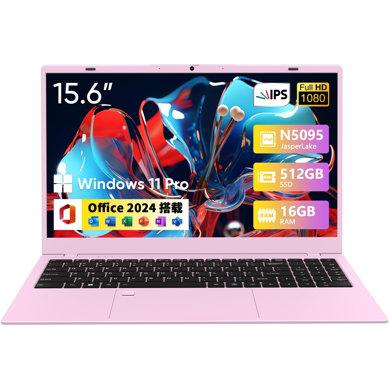 ノートパソコン15.6インチ N5095 ノートPC 【Office2024搭載 】 サクサクな動作 最大2.9GHz 4C4T 16gb 512gb SSD ノートパソコン Windows11 高速放熱 静音 デスクトップpc FHD1080P/Webカメラ/高速WiFi5/BT5.0/Type-C/HDMI/テンキー付きBiTECOOL薄型pc 指紋認証 Laptop 日本語キーボード